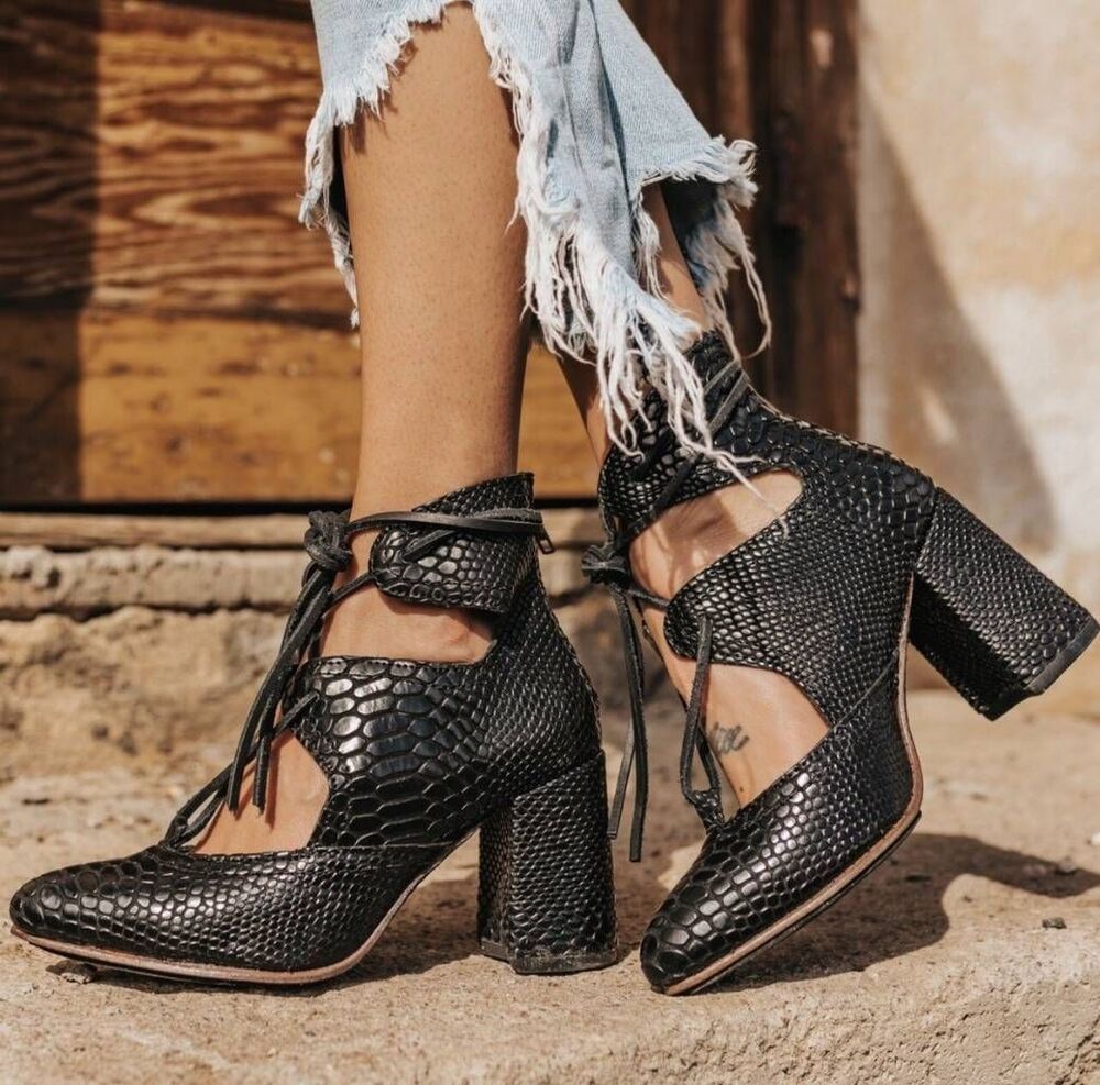 Freebird Joyce Black Snakeskin Booties